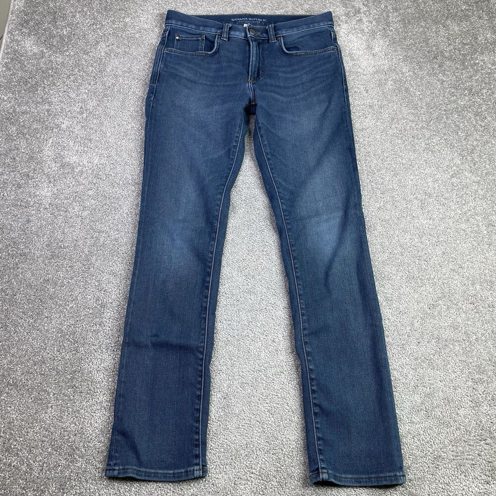 Banana Republic The Traveler Jeans Mens 30 Blue Slim Straight Low Rise Dark Wash